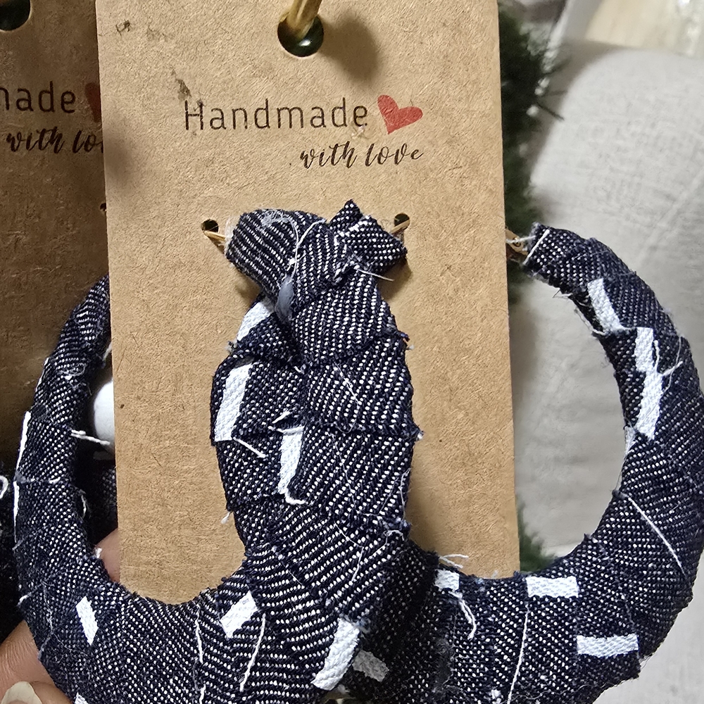 Handmade Blue and White Hoop Earrings
